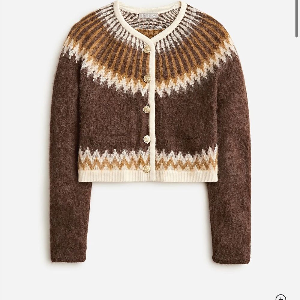 J. Crew Women’s Brown and White Fair Isle Cardigan Sweater Size XS